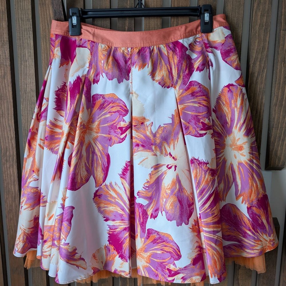 BGN Floral A-Line Skirt - Pink and Orange